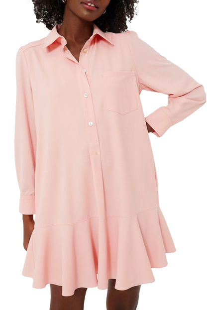 Delicacy Plain Ruffle Hem Mini Shirt Dress