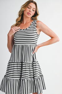 Rose Stripe U Neck Sleeveless Loose Fit Mini Dress