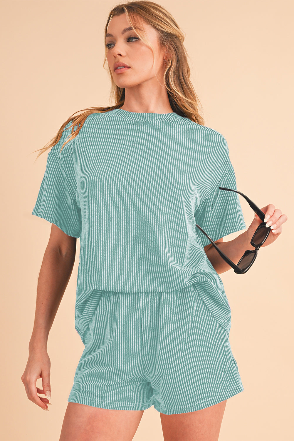 Sam Ribbed Textured Loose Fit Tee & Shorts Set