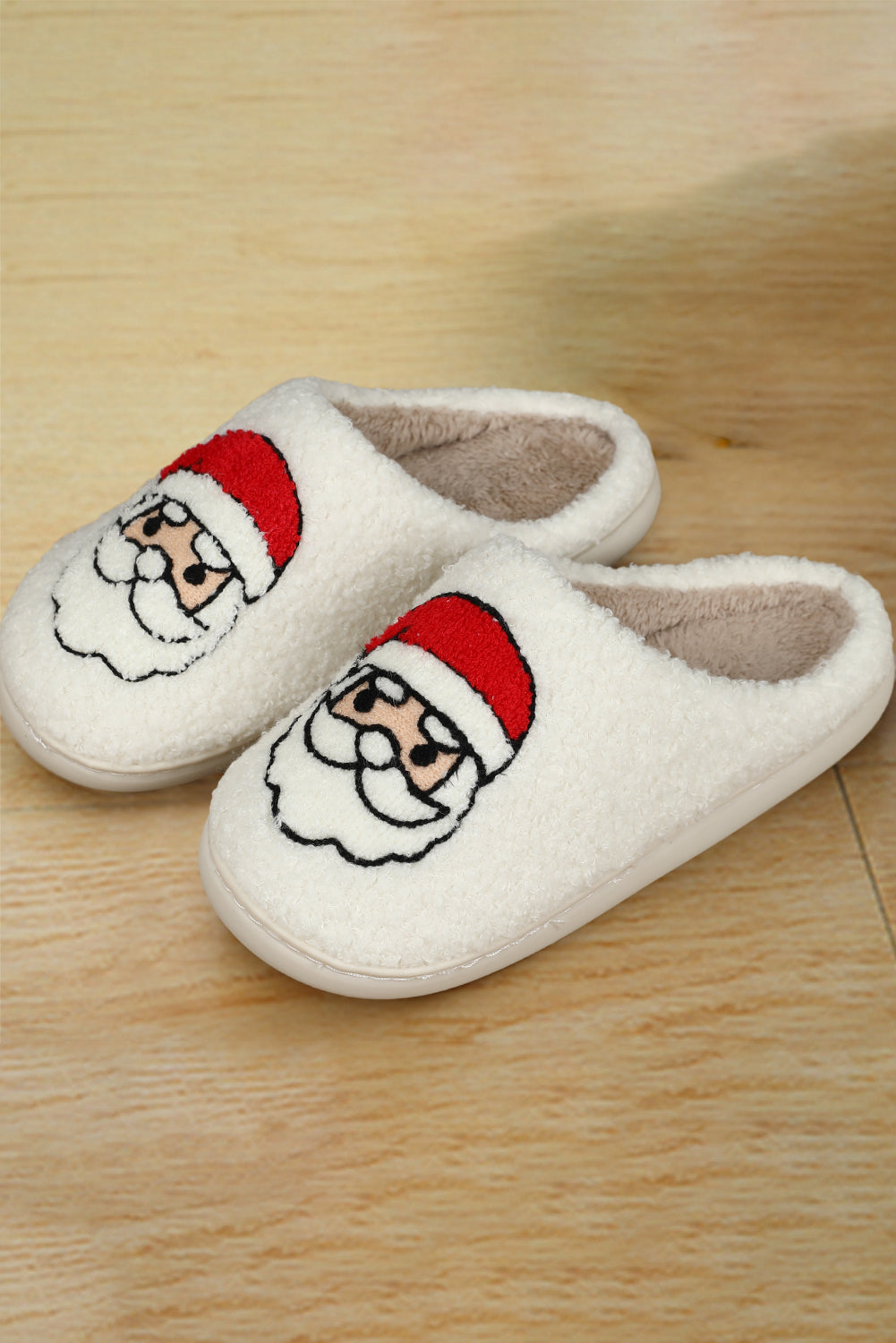 White Christmas Santa Claus Graphic Plush Slippers