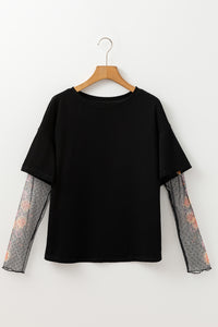 White Floral Mesh Patchwork Sleeve Fake Two-Piece Top