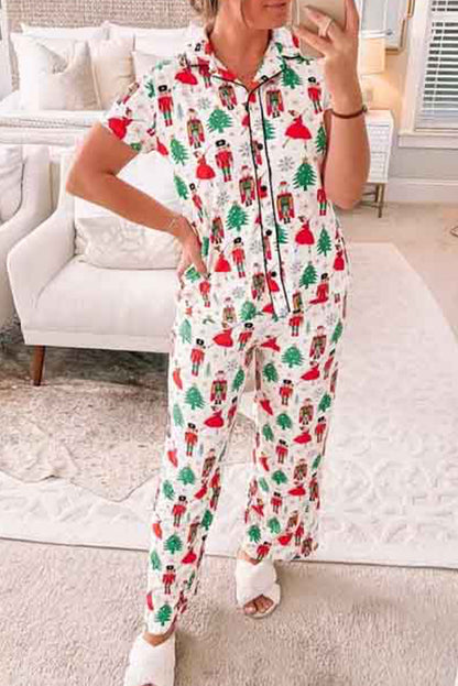 White Christmas Tree Nutcracker Shirt & Pants Pajama Set