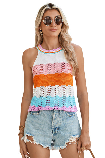 Multicolour Wavy Striped Print Knit Sleeveless Top