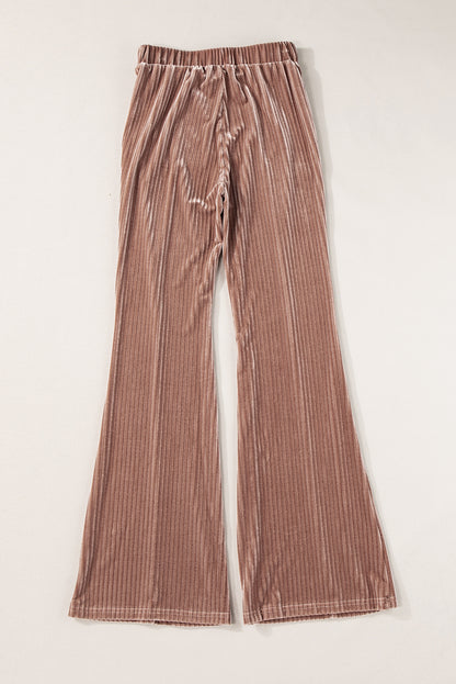 Solid Color High Waist Corduroy Flare Pants