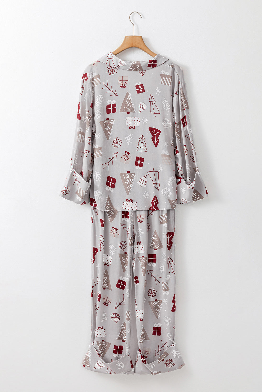 Light Grey Christmas Deer Printed Shirt and Pants Pajama Set