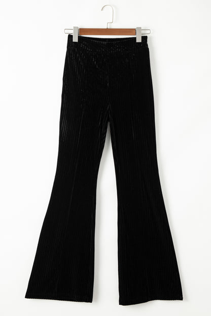 Solid Color High Waist Corduroy Flare Pants