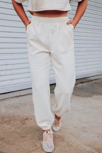 Black Textured Cropped Tee and Jogger Pants Set