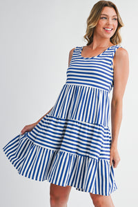 Rose Stripe U Neck Sleeveless Loose Fit Mini Dress