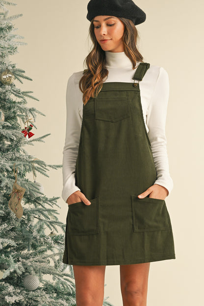 Vineyard Green Corduroy Front Pockets Overall Dress