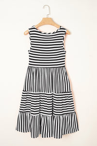 Rose Stripe U Neck Sleeveless Loose Fit Mini Dress