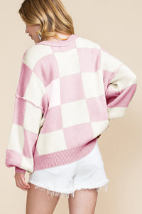 Khaki Plaid Bishop Sleeve Pullover Sweater