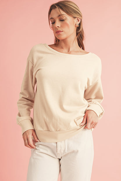 Black Bowknot Plain Round Neck Sweatshirt