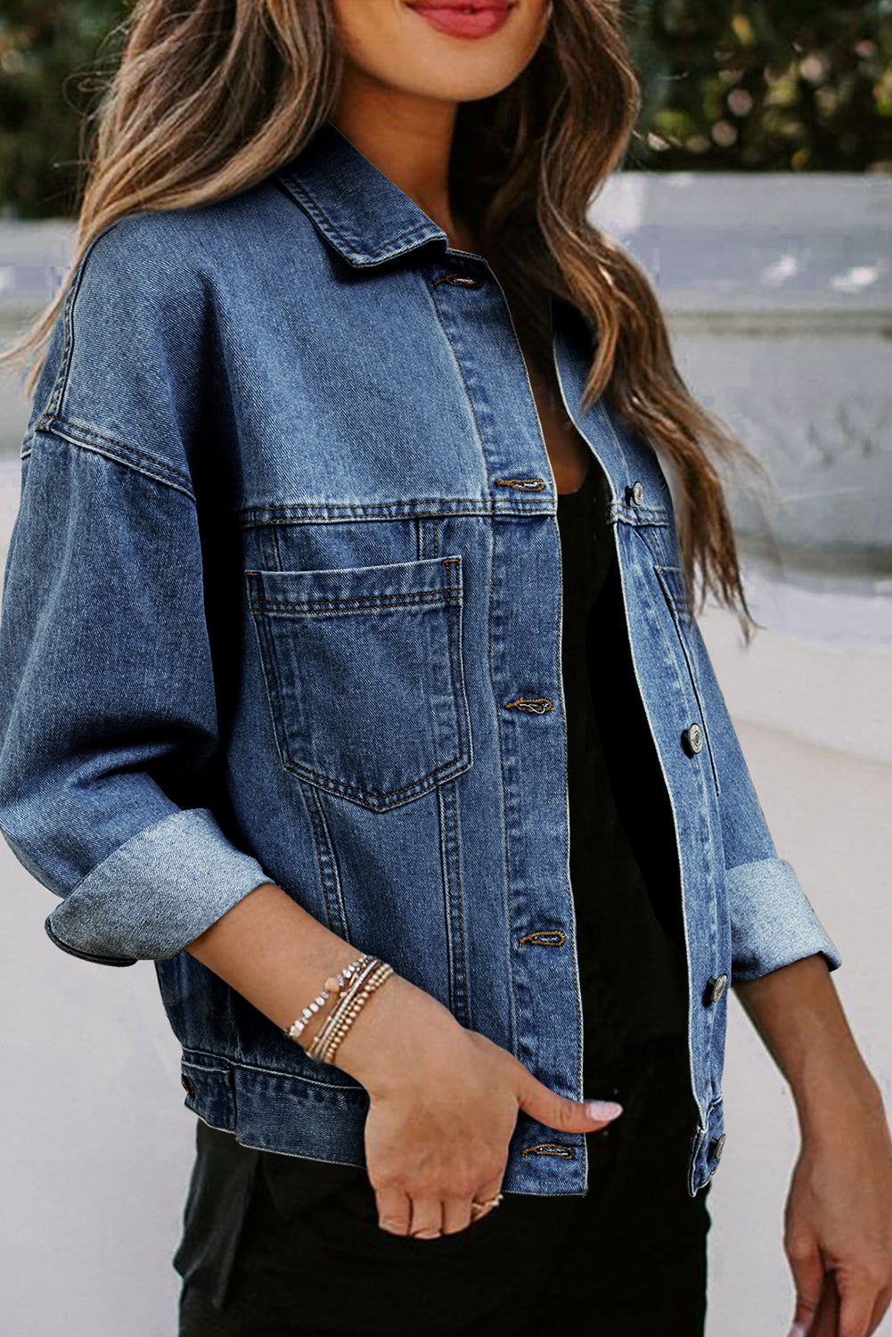 Washed Oversized Pocketed Denim Jacket