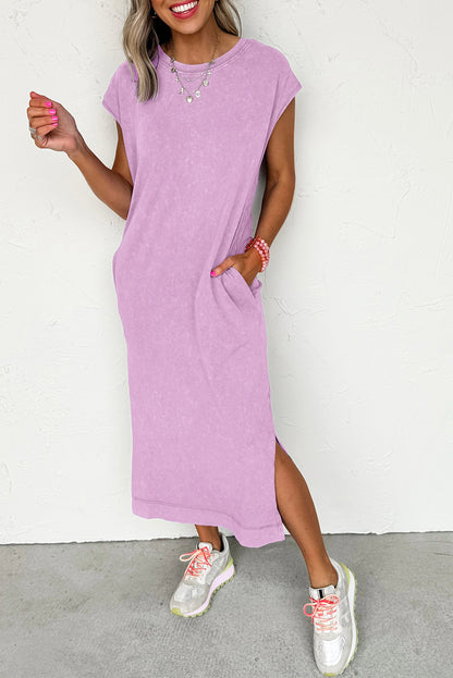Wisteria Mineral Wash Pocketed T-shirt Dress