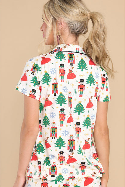 White Christmas Tree Nutcracker Shirt & Pants Pajama Set