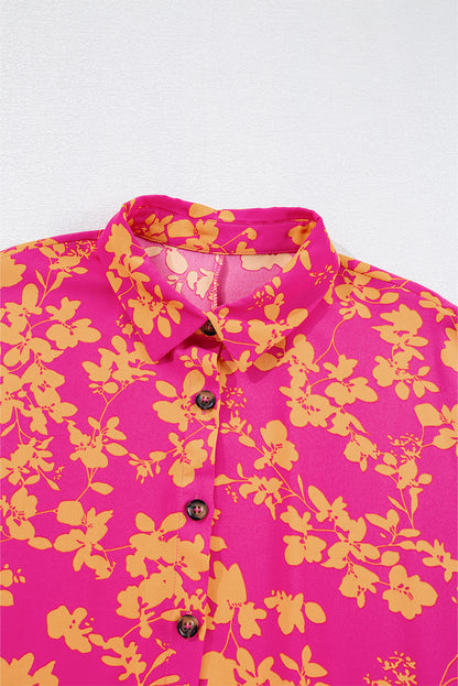 Pink Floral Print Drawstring Flowy Short Dress