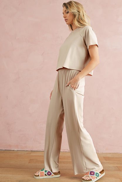 White Raw Hem Loose Tee and Wide Leg Pants Set