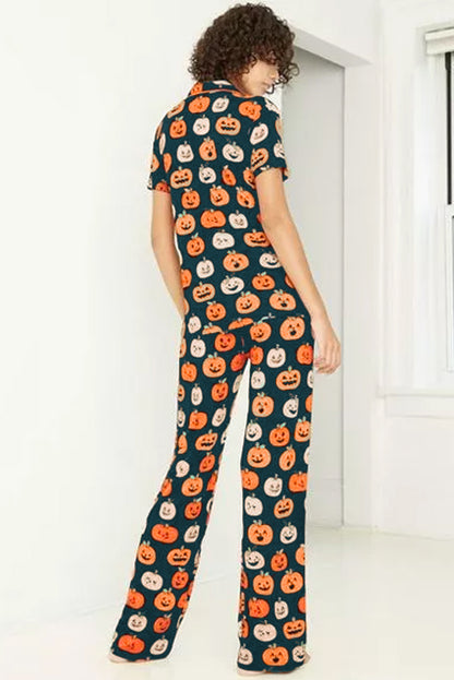 Black Halloween Ghost Short Sleeve Shirt Pajama Set