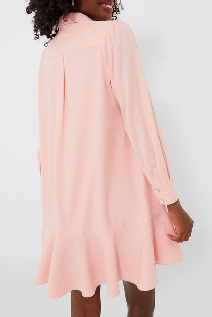 Delicacy Plain Ruffle Hem Mini Shirt Dress