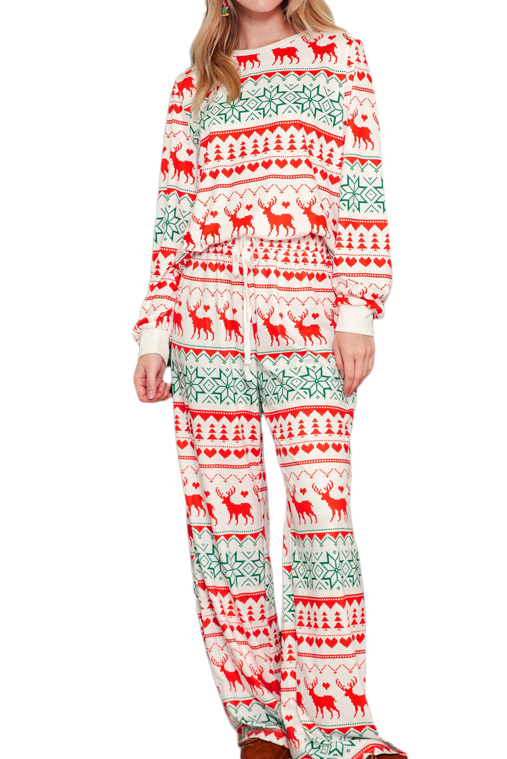 White Christmas Pullover and Drawstring Pants Pajama Set