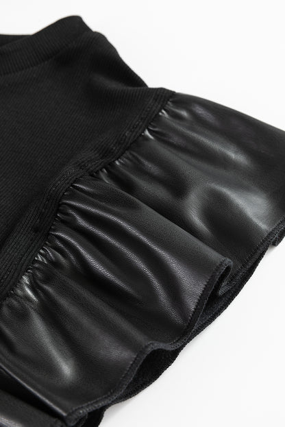Cinnamon Leather Ruffle Shoulder Blouse