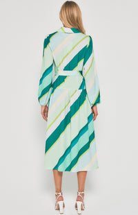 Contrast Striped Button Up Midi Shirt Dress