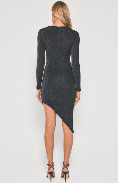 Asymmetric Neckline and Hem Lurex Stretch Bodycon