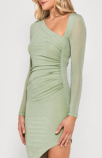 Asymmetric Neckline and Hem Lurex Stretch Bodycon